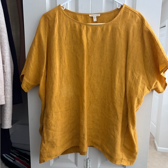 Eileen Fisher Tops - Eileen Fisher Golden Short Sleeve Linen Top
